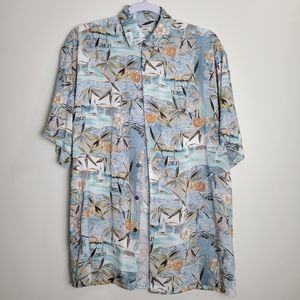 Moda Campia Moda Blue Hawaiian Resort Novelty Rockabilly Shirts‎ M